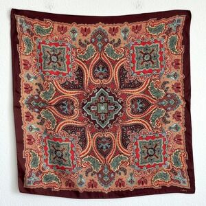Vintage Echo Silk Scarf Burgundy Paisley Square Neckerchief 23x23 Dark Academia